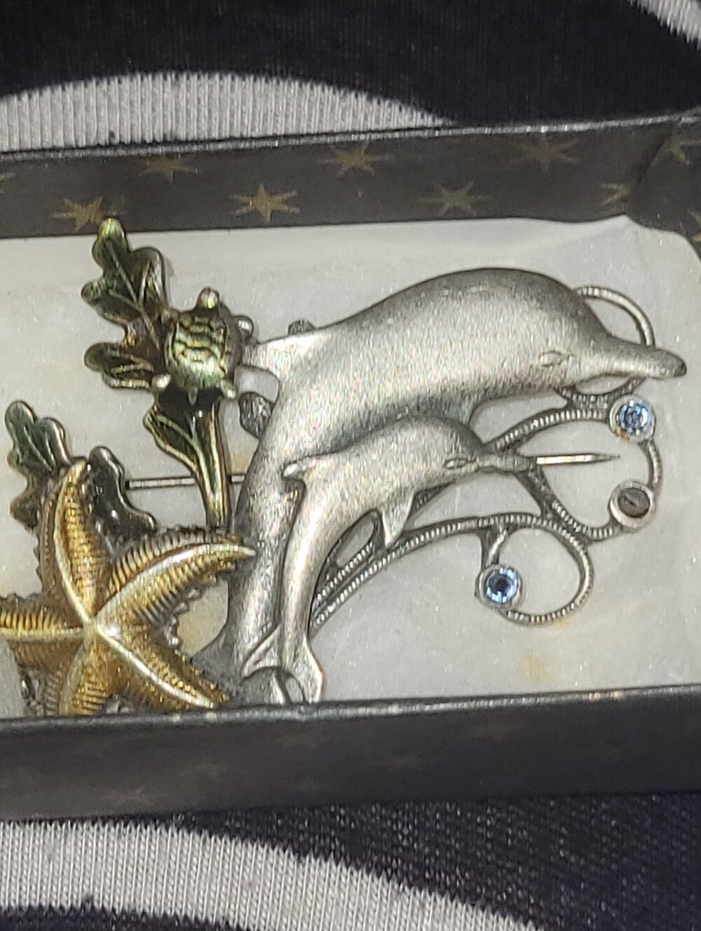 Silver and Gold Dolphin & Starfish Decorative Brooch by Kenneth Cole